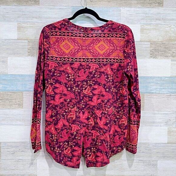 LUCKY BRAND Mixed Border Print Top Red Boho Womens Small - Picture 4 of 6